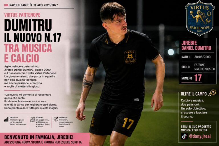 CALCIO | Dal microfono al campo: Jirebie Daniel Dumitru entra nella Virtus Partenope, tra musica, territorio e voglia di competere.